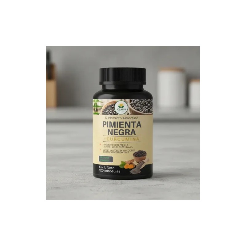 Pimienta Negra + Curcumina Suplemento Alimenticio 120 Caps Sin Sabor
