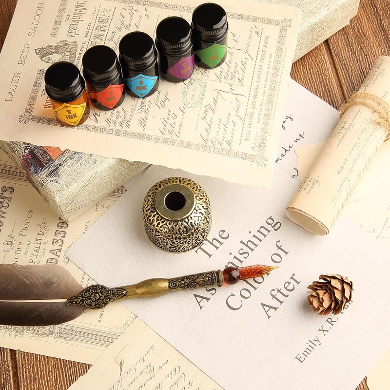 GC QUILL Feather Glass Dip Pen and Ink Set, Glass