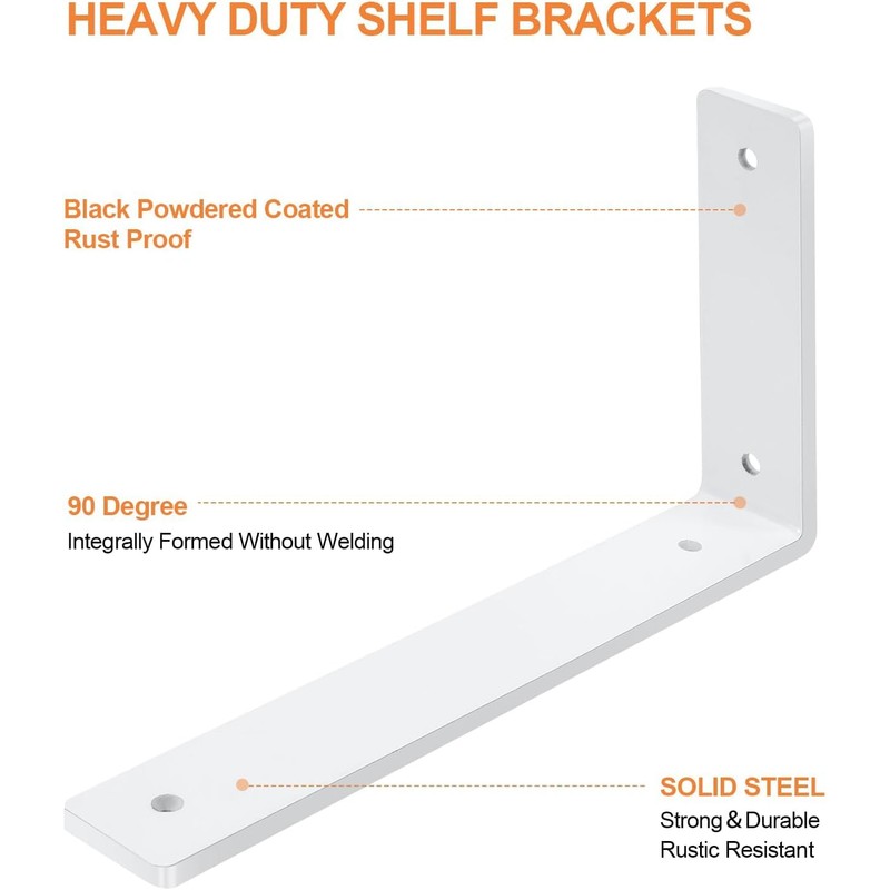 White Heavy Duty Shelf Brackets 10 Inch, 8 Pack Floating