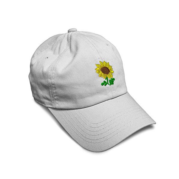 Soft Baseball Cap Plants Fringe Sunflower Embroidery Nature Flowers & Twill Cotton Dad Hats for Men Women Buckle Closure White Design Only
