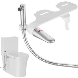DEANIC Accesorio de bidé 2 en 1 con rociador de mano para baño, boquilla de presión de agua ajustable ultra delgada, rociador manual para asiento de inodoro con agua fría, no eléctrico (blanco