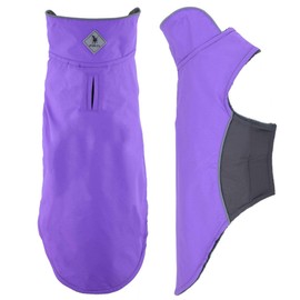 The Worthy Dog All-Weather Three-Season Apex Nylon Adjustable Dog Jacket, Reflective Wind and Water Resistant Coat With Harness Hole, Purple - 12''