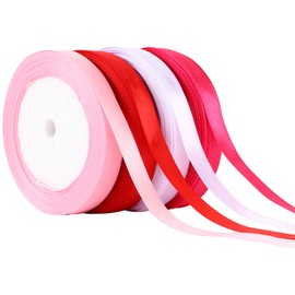 4 Rolls 100 Yards Valentine’s Day Ribbons for Gift Wrapping, 10mm Wide Valentines Satin Ribbon for Valentine's Day Wedding Holiday Craft Projects
