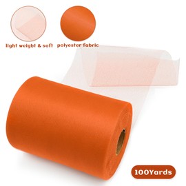 Rilisili 6 Inch(15 cm) × 100 Yards Tulle Ribbon Orange Tulle Fobric Ribbon Roll Netting Spool for Tutu Skirt DIY Craft Wedding Decor Birthday Party Gift Wrapping Bow