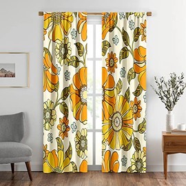 Daisy Flower Pattern Window Drapes Curtain Colorful Large Floral Retro 70S Style Rod Pocket Drapes Curtain for Living Room Home Decor 21x63 Inches 2 Panels