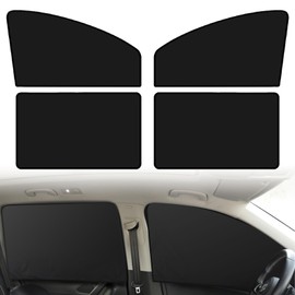 NGHEY 4 PCS Opaque Car Window Sunshade, Black Glue/Silver Titanium Cloth Full Blackout Sunshade, Heat Insulation and Sunscreen Window Curtain, Suitable for Most Models (Black)
