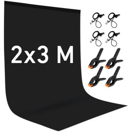 YZNT 2x3m Black Photo Backdrop, 100% Polyester Photo Backdrop Washable with 4 Clamps & 4 Side Clips, Photography Backdrop Ideal for Live Streaming, Portrait Shooting, Product Photography, and Video