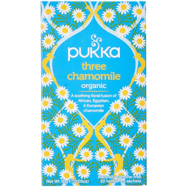 Pukka Herbs Three Chamomile, Organic Herbal Tea, Total 80 Tea bags, 120 g, (Pack of 4)