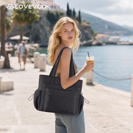 LOVEVOOK Tote Bag for Women, Puffer Work Tote with Zipper & Compartments, Travel bag Shoulder Handbag for Nurse Teacher Daily Use, Lightweight Large Totes Bag for Women