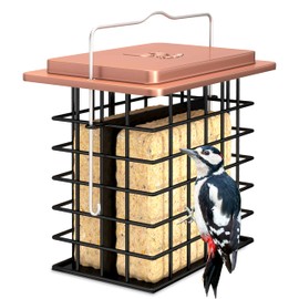 iBorn Double Suet Feeder- Metal Roof Bird Feeder with Taller Grid for Woodpeckers, Suet Cake Cage Bird Feeder for Outdoors Hanging,Easy-Clean & Refill,Metal Brushed Copper（Pack of 1）
