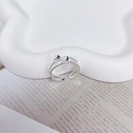 Cute Bow Double Layerd 925 Sterling Silver Adjustable Ring for Women Lovely Ribbon Statement Open Band Finger Rings Comfort Fit Fashion Promise Wedding Valentine Jewelry Gift for Her Christmas,