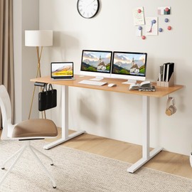 Giantex 63" x 24" Electric Standing Desk with Adjustable Height, Stand up Computer Workstation with Cable Hole, Hook, Modern Gaming Table, Ergonomic Sit Stand Desks for Home Office (Natural)