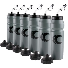 Cannon Sports 1 Liter Sports Water Bottle, BPA-Free, 34 Oz Capacity, Large Mouth, 2 lids (Straw and Squeeze), Great For Helmet Sports Such As Hockey, Lacrosse, Football, Boxing (6 Pack) (Gray)