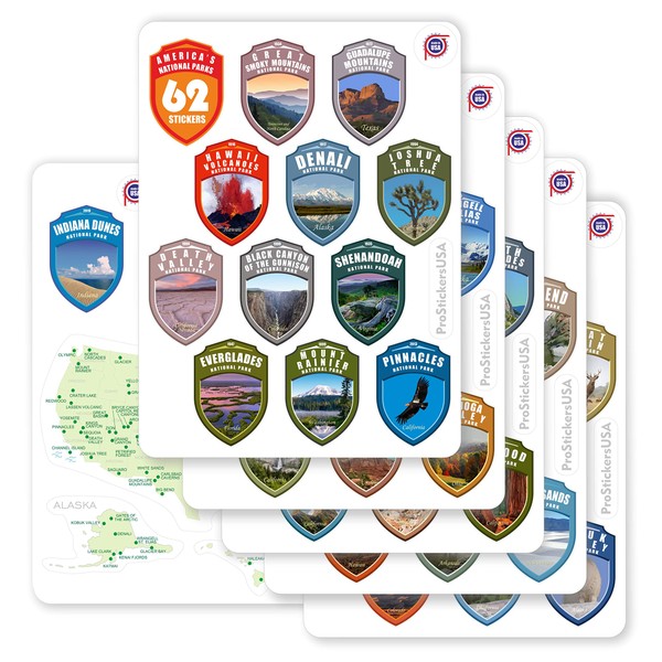 1.4 x 2.0" Shields Collection Stickers Set 63 National Parks