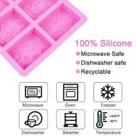 Silicone Moulds Flamingos, 6 Holes Hawaiian Theme Craft Art Silicone Soap Mold, Rectangle Sunshine Animals Plants Craft Moulds DIY Handmade Soap Molds Soap Making Supplies