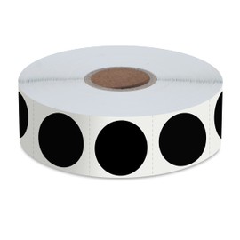 Pack of 1500 Black Round Inventory Stickers / Labels with Perforation Line on a Roll for Colour Coding (Each 1" Diameter)