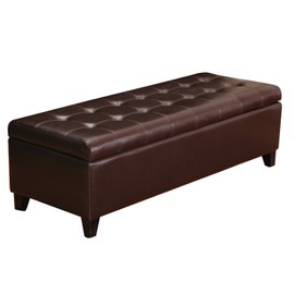 Joveco 51" Rectangle Button Tufted Bonded Leather Storage Ottoman Bench (Brown)
