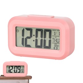 PAVIKE Digital Clock, Electronic Alarm Clock, Digital Clock, Table Clock, Temperature and Humidity Display, Calendar, Interior, Living Room, Counter, Large Screen, Easy to Read (Pink)