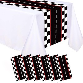 6 Pcs Plastic Racing Car Table Runners 14" x 108" Racing Car Party Decoration Black Checkered Flag Disposable Table Runner for Black Checkered Flag Theme Birthday Party Supplies