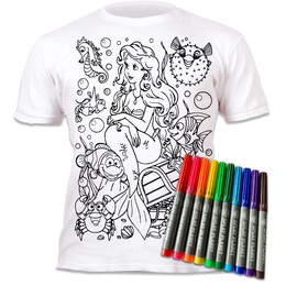 Splat Planet Mermaid Color in and wash Out T-Shirt with 10 Non-Toxic Washable Magic Markers (12-13 Years) White
