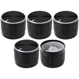 6mm Splined Hole Black Aluminium Amplifier/HiFi Control Knob Pack of 5 (23mm)