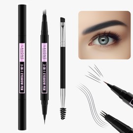 LAVONE Eyebrow Pencil, 2-In-1 Waterproof Eyebrow Pen, with 3 Tip Microblading Eyebrow Pen and Ultra-Precise Brow Pencil, Dual-ended Eyebrow Brush, for Eyebrow Makeup - Black