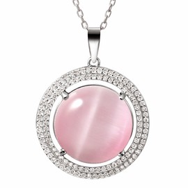 Franki Baker Statement Pink Cat's Eye Crystal Pendant Necklace 925 Sterling Silver Chain 50cm +5cm Extension. Pendant 2.5cm.