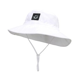 Baby Sun Hat Smiling Face UPF 50+ Beach Toddler Bucket Hat for Baby Boys and Girls, Toddler Kids Wide Brim Sun Hats Cap (US, Age, 6 Months, 24 Months, White)