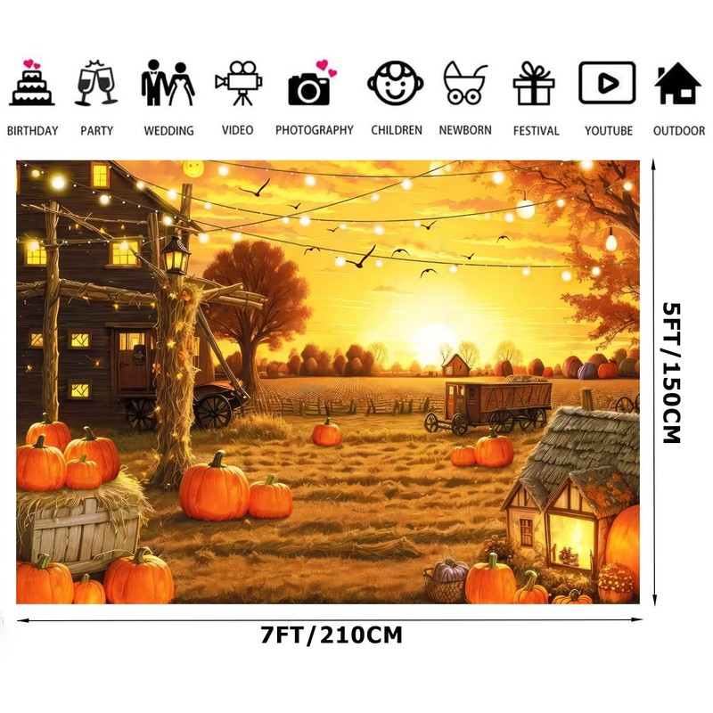 Alltten 7X5FT Fall Backdrop Fall Pumpkin Patch Photo Backdrop Autumn