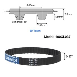 sourcing map Pack of 2 100XL 037 Timing Belts 50 Teeth Rubber Timing Belt with Gear, 0.37 Inch Width, 0.20 Inch Pitch Mechanical Replacement Belts