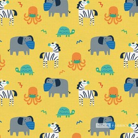 Mask Up Cotton Fabric Paintbrush Studios Gold Animals by The Yard