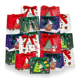 EQOREIIN 48 Pack Christmas Small Gift Bags, 6.4x3.1x5.1 Inch Xmas Goodie Bags with Ribbon for Kids, Holiday Party Favors Boxes for Candy, Cookies, Jewelry, Christmas Tree Decoration