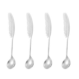 Feather Handle Coffee Spoon, Coffee Dessert Spoon Set, Stainless Steel Teaspoon, Stirring Spoon, Used For Coffee, Ice Cream, Cakes, Condiments, 6 Inches, 4 Pieces.