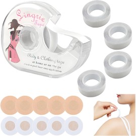 Cinta Doble Cara para Ropa, Cinta Adhesiva Invisible para Piel 4 Rollos, 20 Metros, con Cortador Portátil y 10pcs Pezón sin Respaldo, Cómodo y Seguro para Telas, Ropa, Vestidos y Lencerí