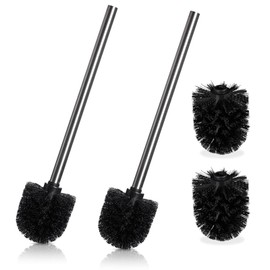 Set of 4 Toilet Brush Black Toilet Brush with 2 Brushes with Stainless Steel Handle, Toilet Brush Replacement Toilet Brushes in Elegant and Elegant Design, Removable Brush Heads