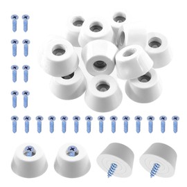 Swpeet 20Pcs 1.18 x 0.86 x 0.59 Inch Furniture Pads White Round Rubber Feet Pads with 22Pcs M5×25mm Screws, Round Non Slip White Rubber Bumpers Pads for Cutting Board Furniture Appliances Electronics