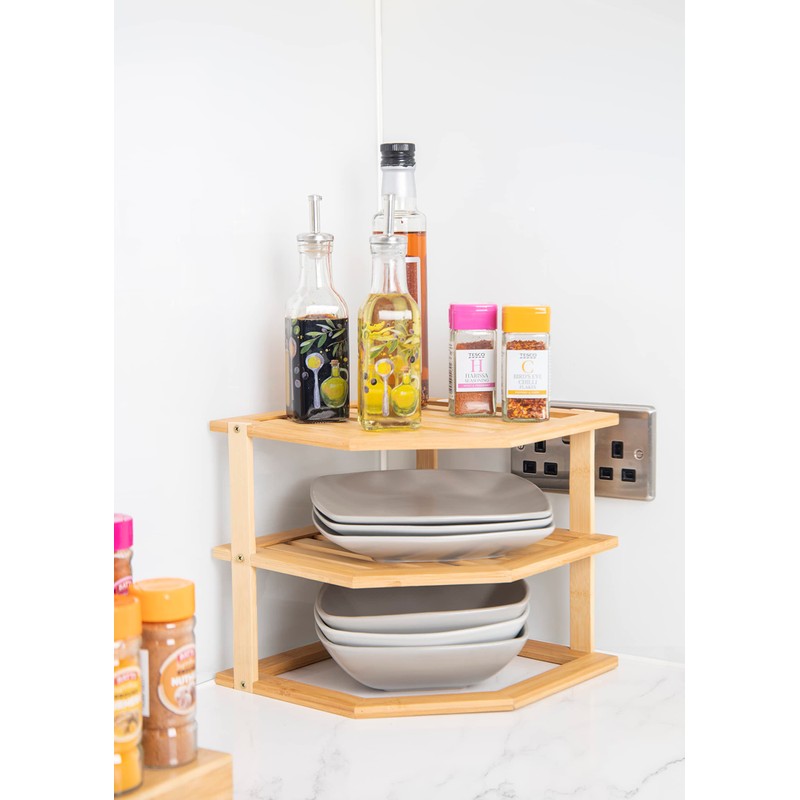 Copco COP3TIERCORBAM Bamboo 3 Tier Corner Shelving Unit with Window,