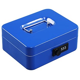 Xydled Steel Cash Box Safe with Combination Lock,Money Safe Box with Removable Coin Tray,Medium,7.87"x 6.30"x 3.54",Blue