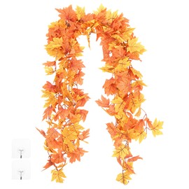 M METERXITY 2-Pack Artificial Maple Vines Garland with 52 Leaves 6.5Feet Faux Maple Vines Greenery Garland for Home Decor/Wedding/Christmas/DIY/Party/Home/Garden Office [Yellow Orange]