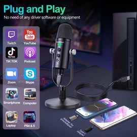 Mercase USB Condenser Microphone for PC, Mac, Phones, PS4/PS5 – Plug & Play Studio Mic with Mute Button & Noise Reduction – for Recording, Streaming, Podcasting, Gaming, Zoom, TikTok, YouTube