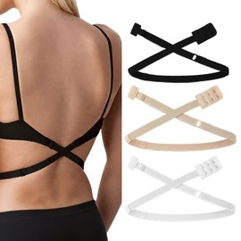 BOULESENM 3 Pieces Bra Extender Bra Extension Clips for Lower Back (Black, White and Apricot) Bra Clip Converter for Lower Back for Women and Ladies Girls Party