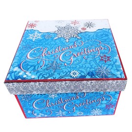 Ja'cor Large Christmas Gift Box with Lid, Blue Holiday Gift Wrap for Presents, Nesting Christmas Boxes for Gifts, Party Favors Storage & Decor, Empty Candy Containers (Snowflakes)
