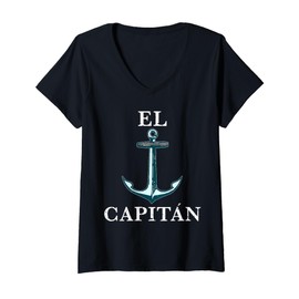 Womens El Capitán Captain Anchor Tee for Men Funny Latino Sailor V-Neck T-Shirt