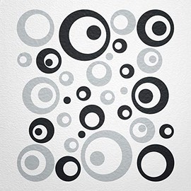 WANDfee® Wall Tattoo, Circles, Dots, 50 Stickers, Colour Choice For Children's Bedroom, Living Room, Hallway, Bathroom, Kitchen, Tile Stickers, black