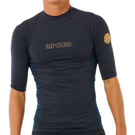 RIP CURL Mens Dawn Patrol Performance UPF Short Sleeve Rash Vest Top - Navy Marle - UV Sun Protection and SPF Properties