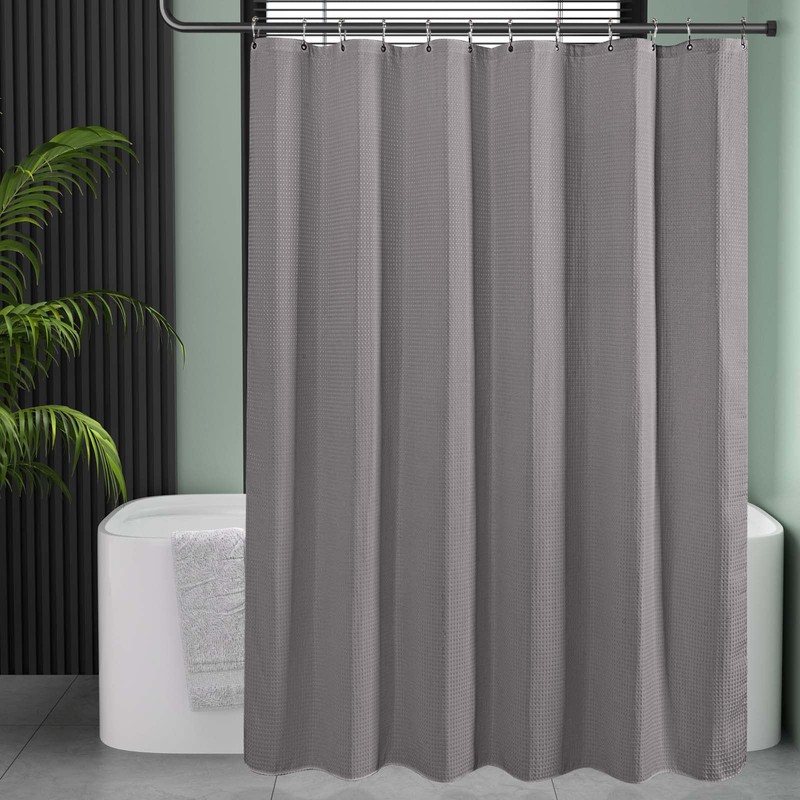 AmazerBath Grey Shower Curtain, Waffle Shower Curtain Gray, Premium Fabric