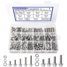 244PCS M6-1.0 M8-1.25 Flange Hex Head Bolts and Nuts Kit, M6 M8 Metric Flange Hexagon Screws Serrated Nuts Washers, 304 Stainless Steel M6 Bolt M8 x 1.25 Bolt Screw Set Hakkin