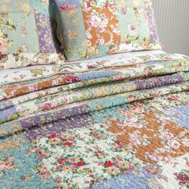 YAYIDAY Oversized King Bedspreads Patchwork Quilt Set (120x118 Inch) - 100% Cotton Reversible Breathable Floral Quilted Coverlet with Pillow Shams Fit All Season