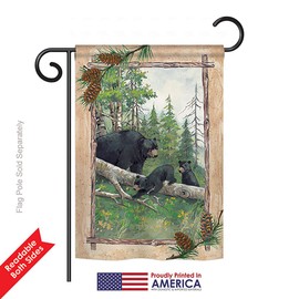 Breeze Decor G160043 Black Bear & Cubs Nature Wildlife Double Side Decorative Garden Flag, 13" x 18.5", Multicolor