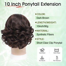 Wirctp Ponytail Extension,10" Claw Clip in Ponytail Extensions Short Curly Ponytail Hairpiece for Women Fluffy Natural Synthetic Pony Tails for Daily Use(Dark Brown)